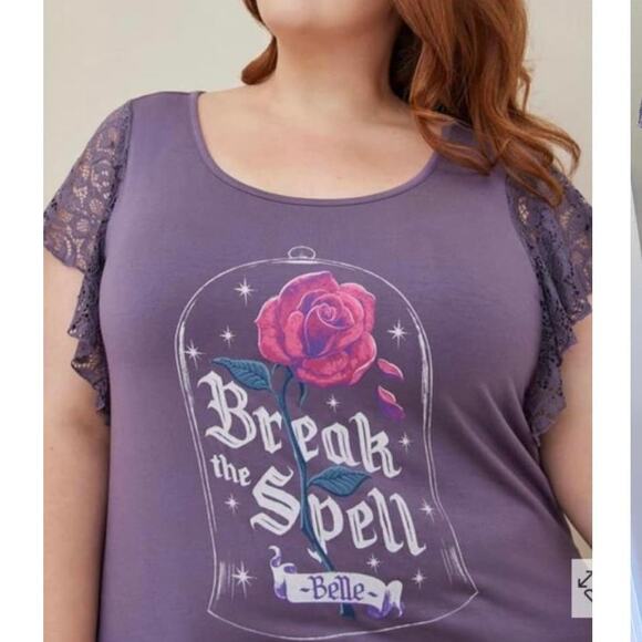 Torrid 2 (2X 18/20) Beauty and the Beast Enchanted Rose Lace Flutter Sleeve Top - Picture 2 of 3